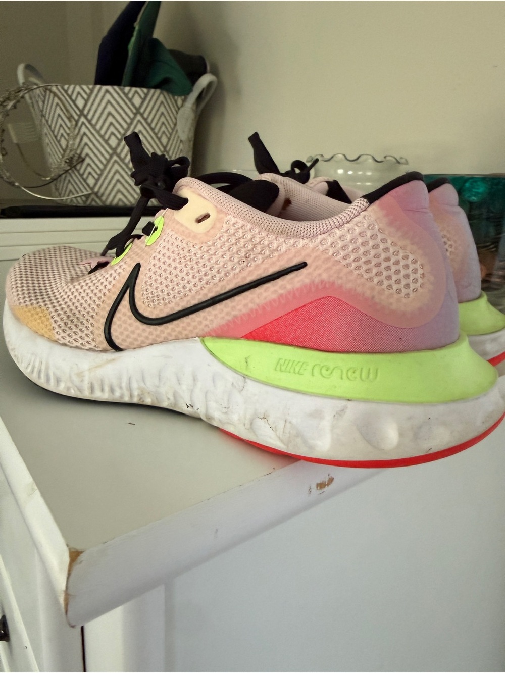 Nike renew Pink Mesh Running Shoes with Neon Green Heel